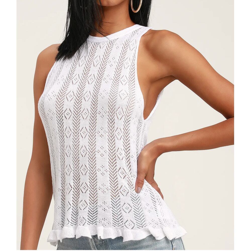 Lulus Black Swan Jane White Sleeveless Knit Top - Size M